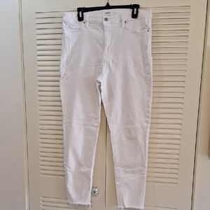 Hudson White High Rise Crop Frayed Hem Denim Jeans